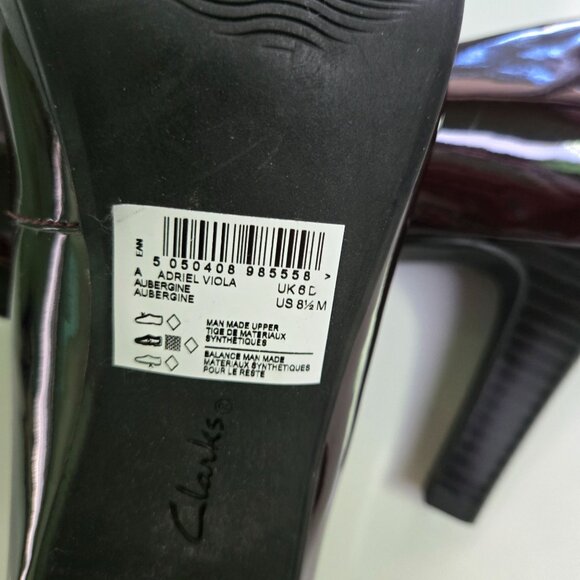 Clarks Collection NWT Adriel Viola Aubergine Patent Faux Leather Pumps Size 8.5 - Picture 8 of 8